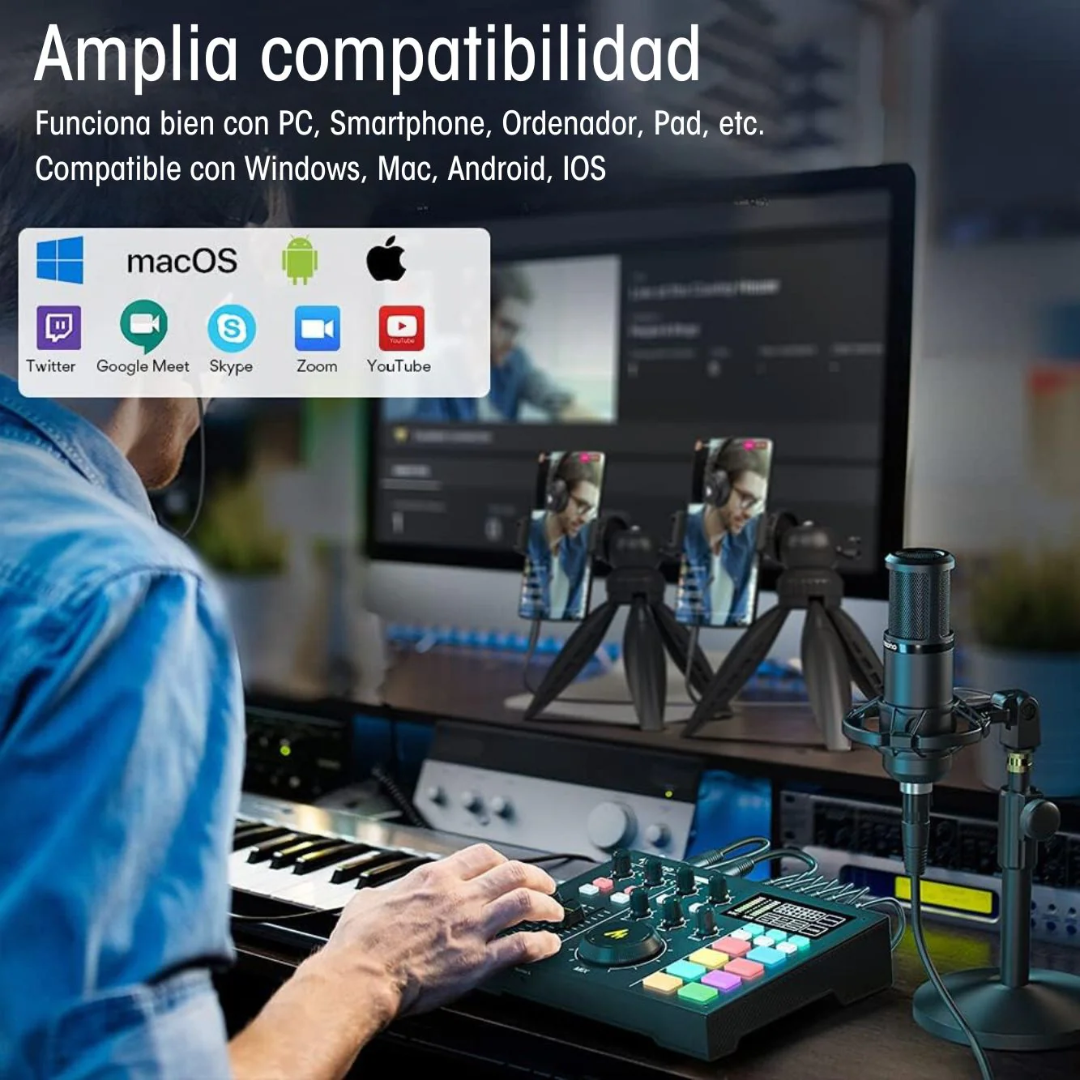 Kit Estudio Podcast Maono AU-AM100-K1 Micrófono Condensador