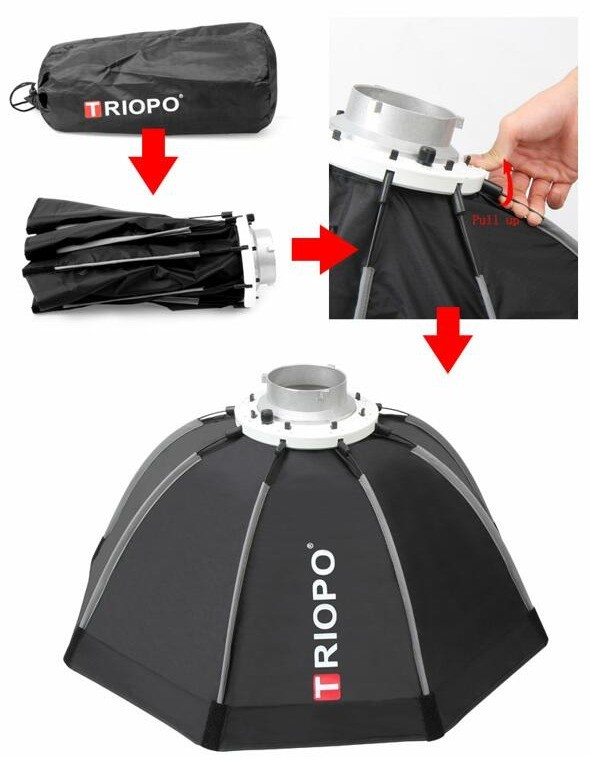Softbox Octagonal Triopo 65cm para montura Bowens K2-65 con Grid