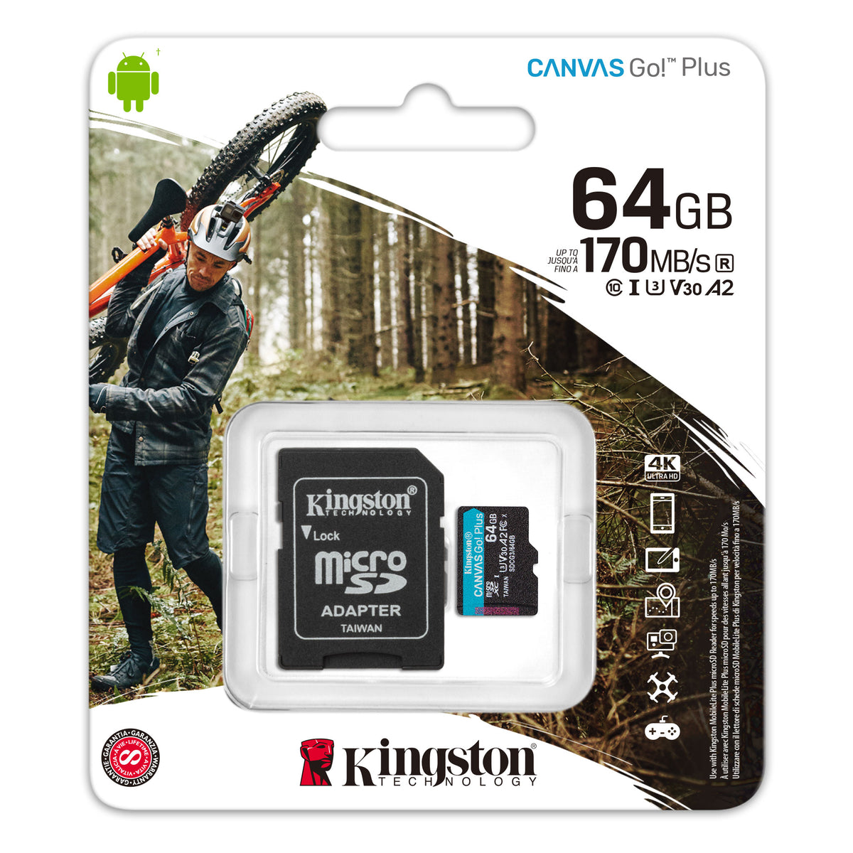 Tarjeta de Memoria Kingston MicroSD 64GB Canvas Go! Plus 170MB/s