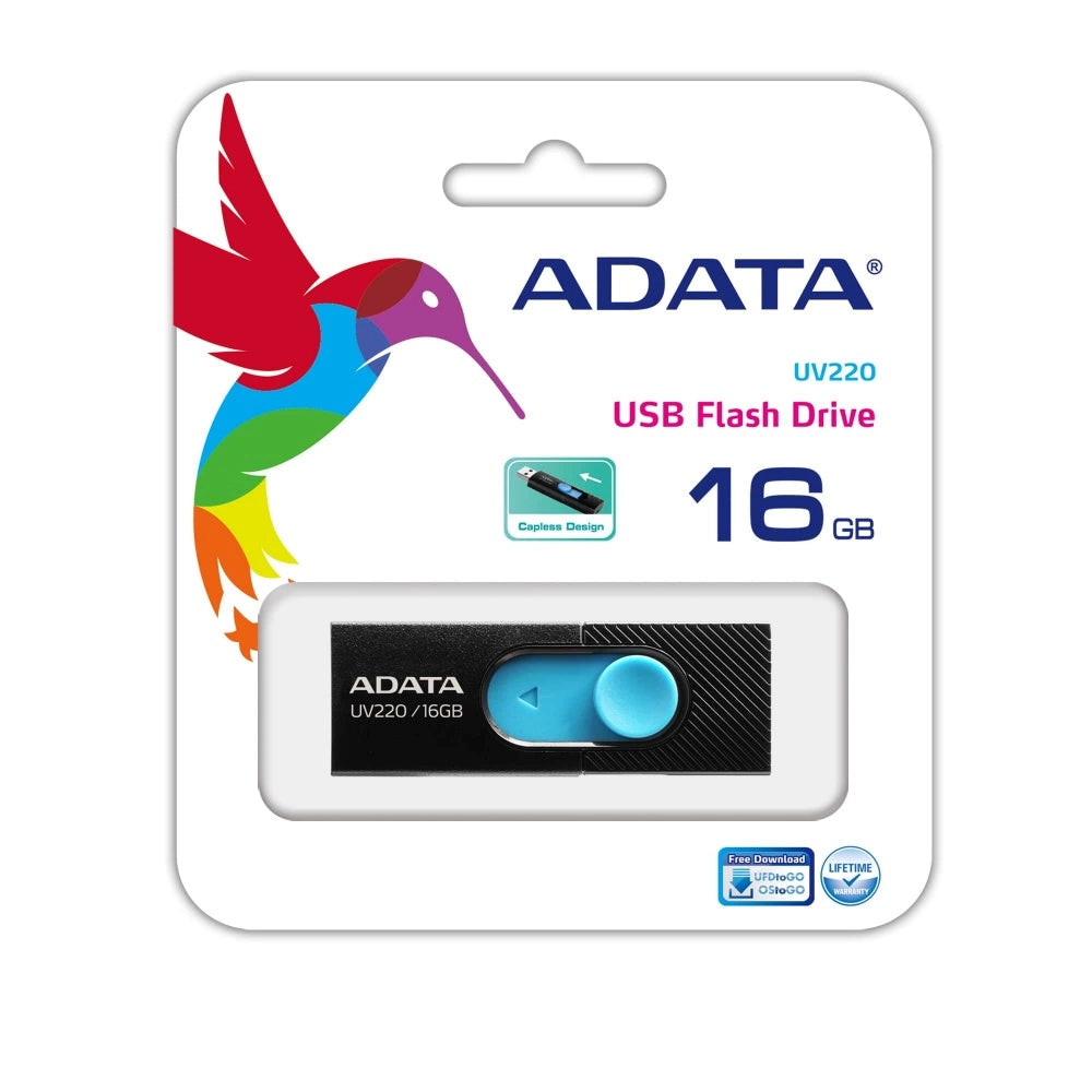 USB 2.0 ADATA de 16GB UV220 Negro y Azul