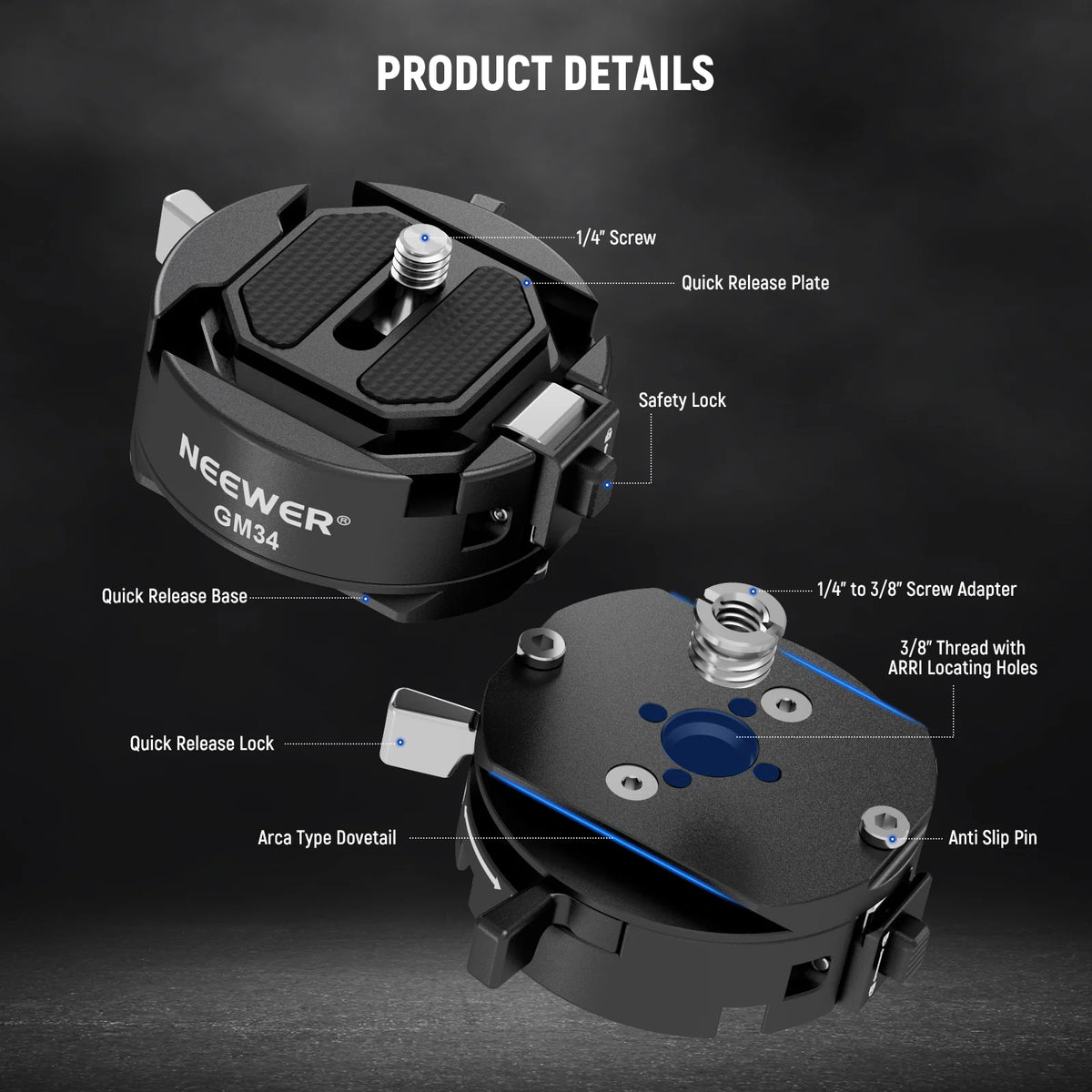 Kit Placa de liberación rápida Neewer GM34