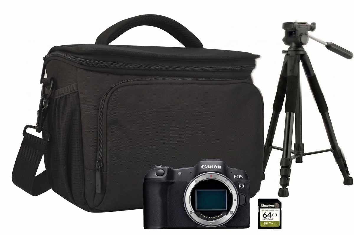 Kit Cámara Canon R8 Body + Mochila + Tarjeta 64GB + Tripié