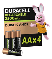 Duracell Pilas Recargables AA 2500mAh, Paquete de 4 pilas