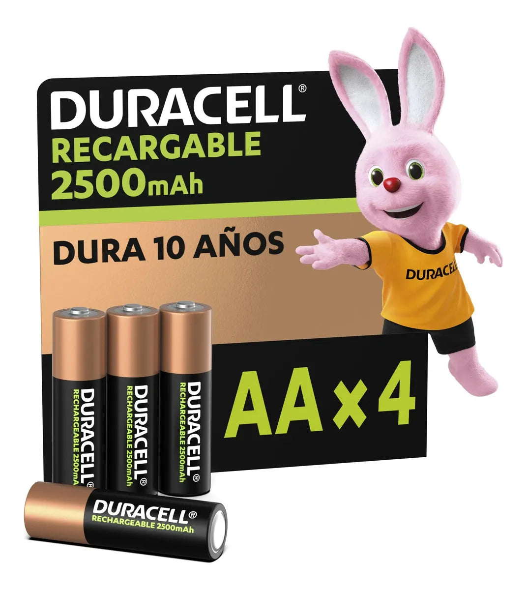 Duracell Pilas Recargables AA 2500mAh, Paquete de 4 pilas