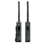 Hollyland Pyro H con transmisor y receptor inalámbricos 4K HDMI, ambos con antenas dobles sobre fondo blanco.