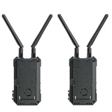 Hollyland Pyro H con transmisor y receptor inalámbricos 4K HDMI, ambos con antenas dobles sobre fondo blanco.