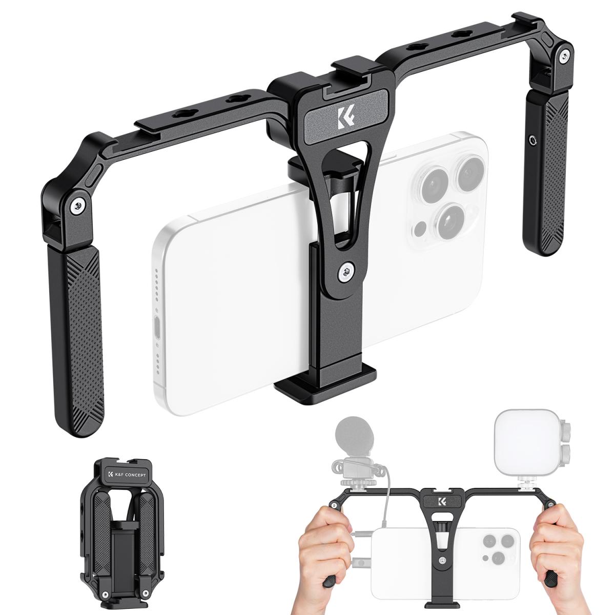 Jaula Estabilizadora Plegable para Smartphone con 3 Zapatas Frías y Doble Empuñadura 360° K&F Concept KF31.092