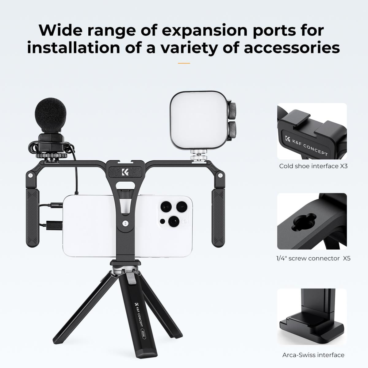 Jaula Estabilizadora Plegable para Smartphone con 3 Zapatas Frías y Doble Empuñadura 360° K&F Concept KF31.092