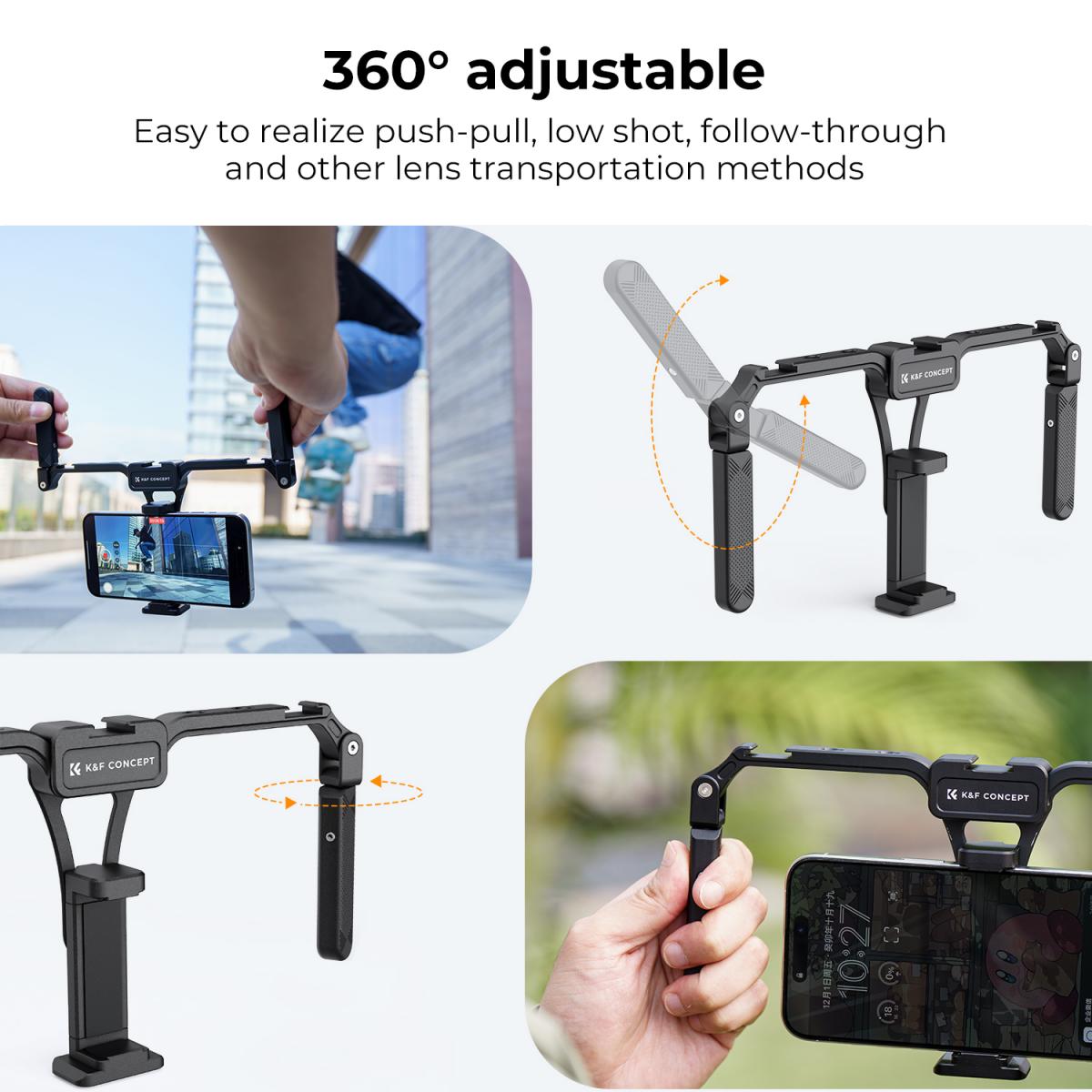 Jaula Estabilizadora Plegable para Smartphone con 3 Zapatas Frías y Doble Empuñadura 360° K&F Concept KF31.092