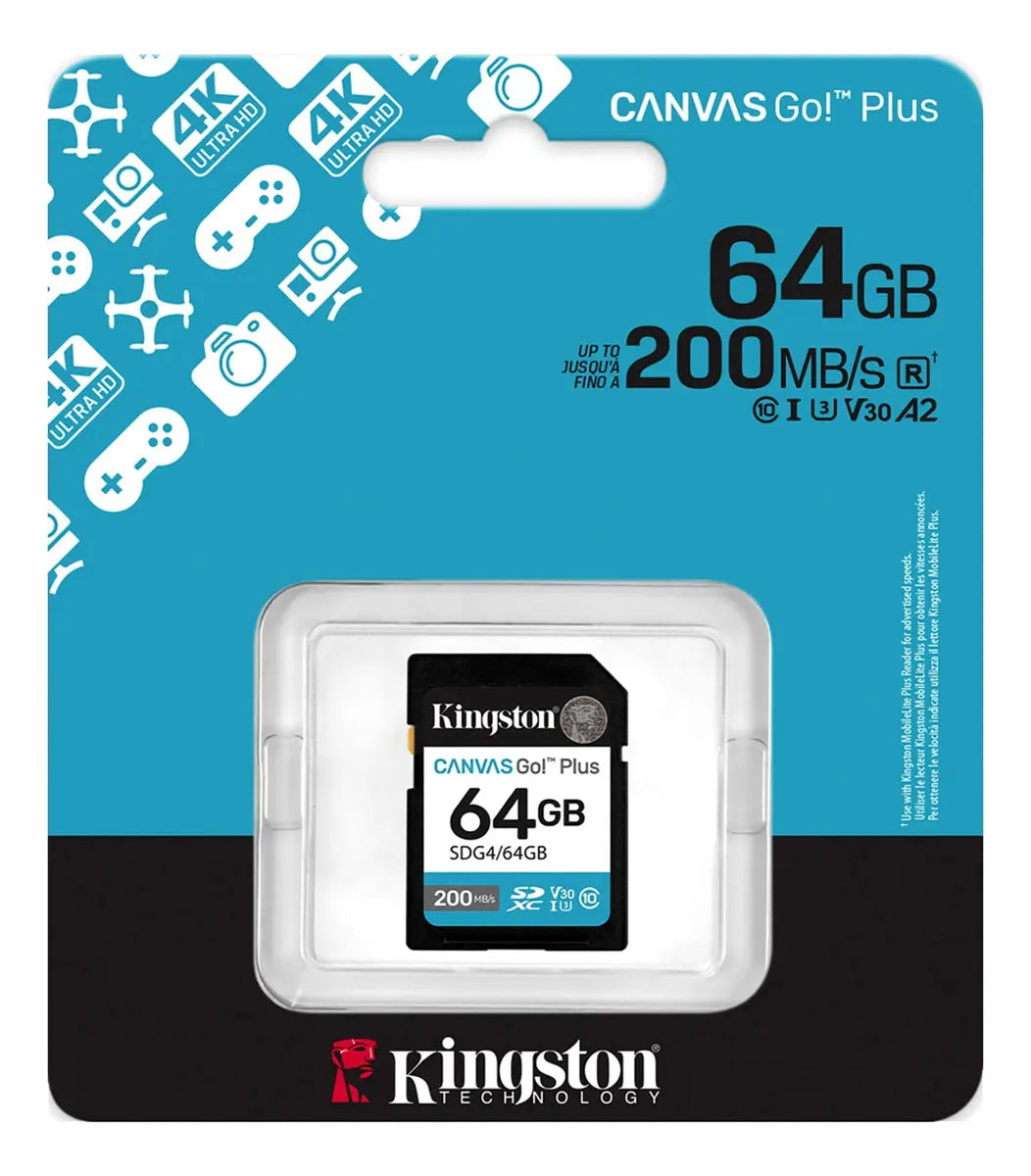 Tarjeta de Memoria Kingston 64GB Canvas Go! Plus 200MB/S