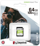 Tarjeta de Memoria Kingston 64GB SDHC Clase 10 Canvas Select Plus
