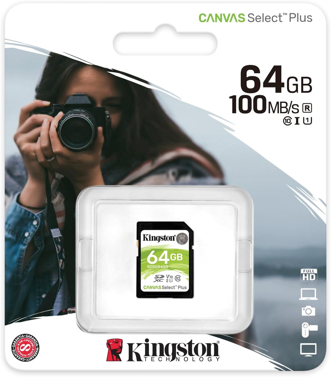 Tarjeta de Memoria Kingston 64GB SDHC Clase 10 Canvas Select Plus