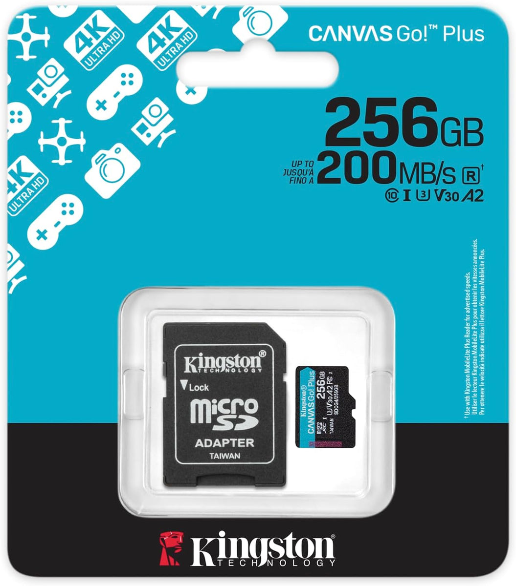 Tarjeta de Memoria Kingston 256GB Canvas Go Plus Gen4 MicroSDXC 200MB/S