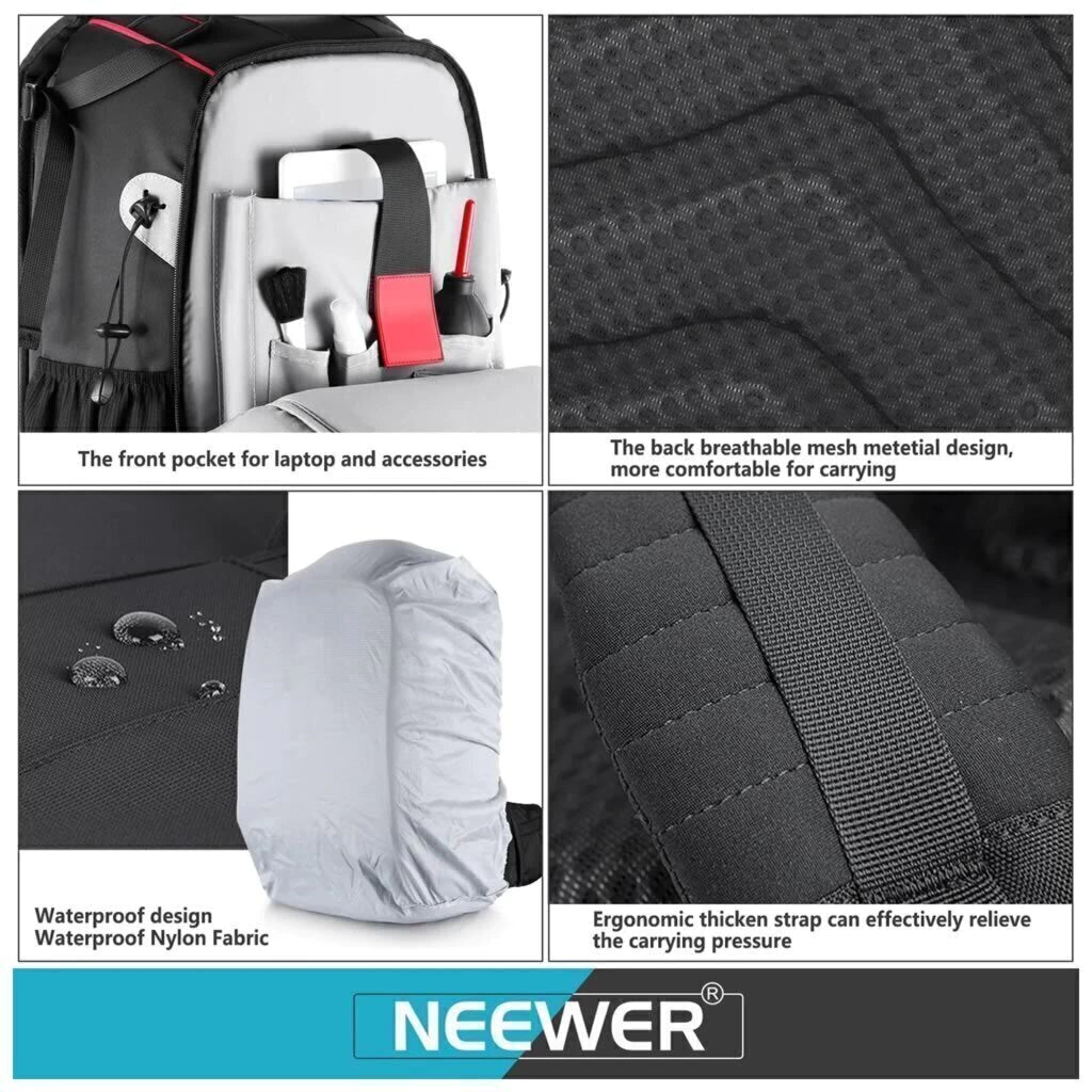 Mochila Fotográfica Profesional NEEWER NW-XJB-D2330-R Impermeable con Divisores Ajustables y Candado Antirrobo