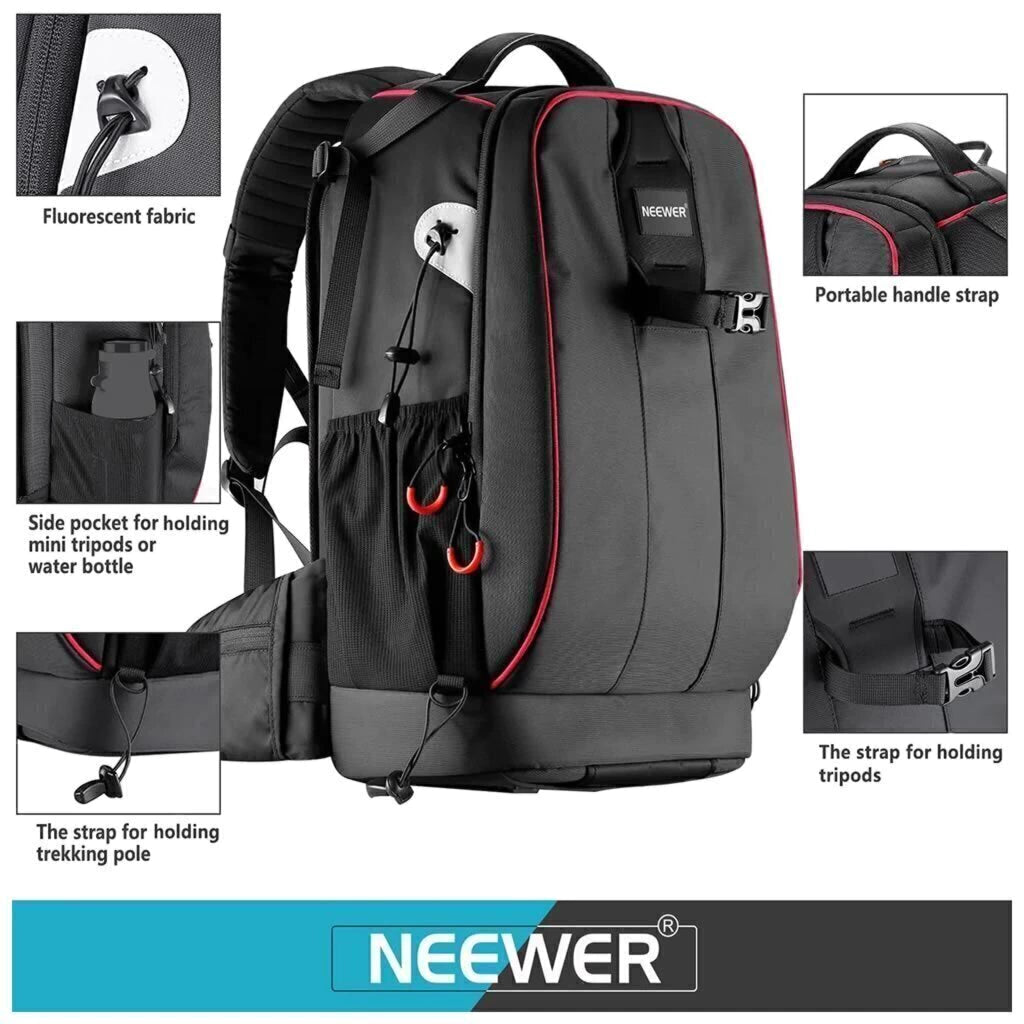 Mochila Fotográfica Profesional NEEWER NW-XJB-D2330-R Impermeable con Divisores Ajustables y Candado Antirrobo