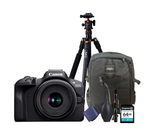 KIT Cámara R100 RF-S 18-45mm F4.5-6.3 IS STM + Tripié + Tarjeta de 64 GB + Mochila + accesorios de limpieza