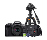 KIT Cámara R100 RF-S 18-45mm F4.5-6.3 IS STM + Tripié + Tarjeta de 64 GB + Maleta + accesorios de limpieza