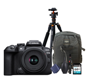 KIT Cámara R10 RF-S18-150mm F3.5-6.3 IS STM + Tripié + Tarjeta de 64 GB + Mochila + accesorios de limpieza