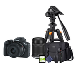 KIT Cámara R50  RF-S 18-45mm F4.5-6.3 IS STM + 55-210mm + Tripié + Tarjeta de 64 GB + Maleta + accesorios de limpieza