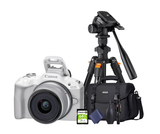 KIT Cámara R50 RF-S 18-45mm F4.5-6.3 IS STM (White) + Tripié + Tarjeta de 64 GB + Maleta + accesorios de limpieza
