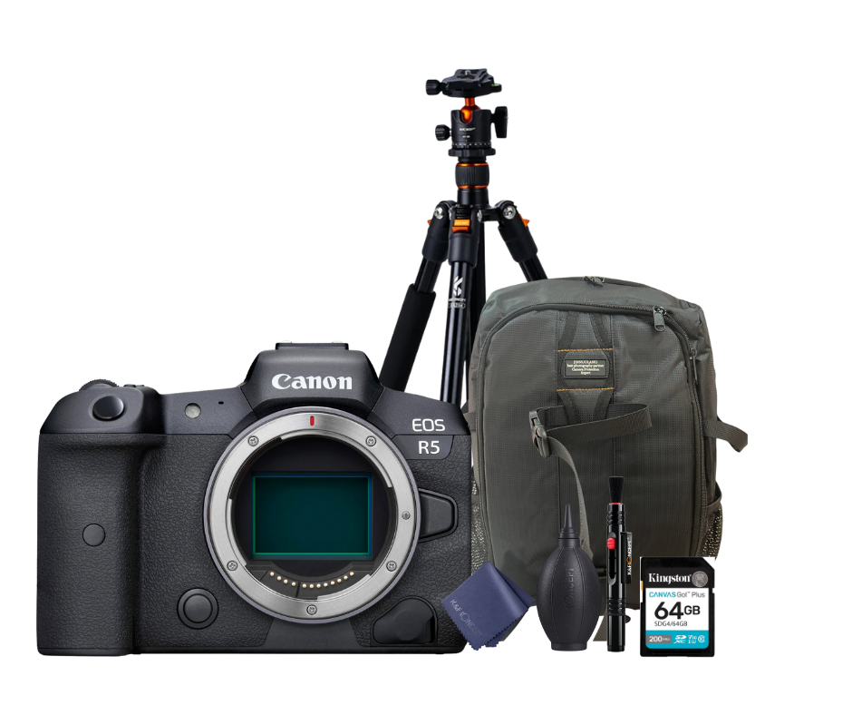 KIT Cámara R5 Body + Tripié + Tarjeta de 64 GB + Mochila + accesorios de limpieza