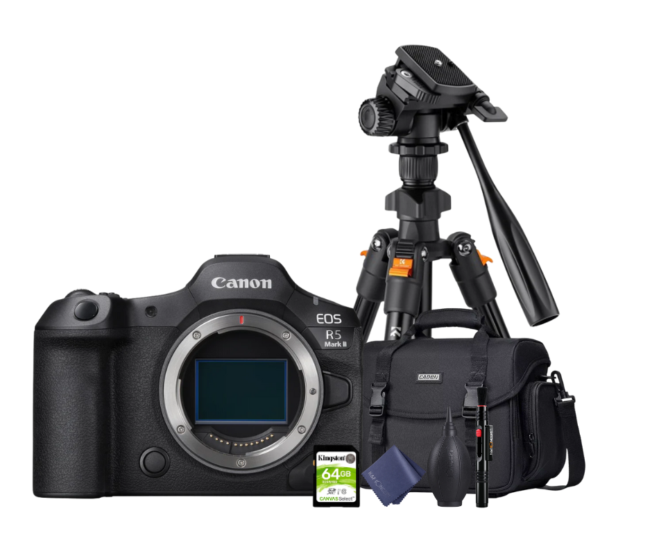 KIT Cámara R5 Mark II Body + Tripié + Tarjeta de 64 GB + Maleta + accesorios de limpieza