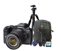 KIT Cámara R6 RF24-105mm F4-7.1 IS STM + Tripié + Tarjeta de 64 GB + Mochila + accesorios de limpieza
