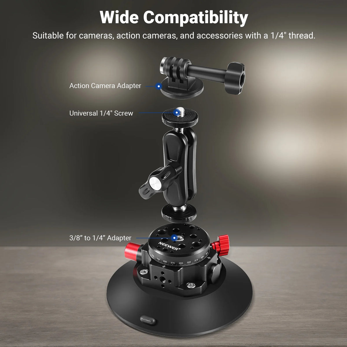 Soporte de Succión para Cámara de 6" NEEWER CA013 con Brazo Mágico y Cabezal Esférico 360°