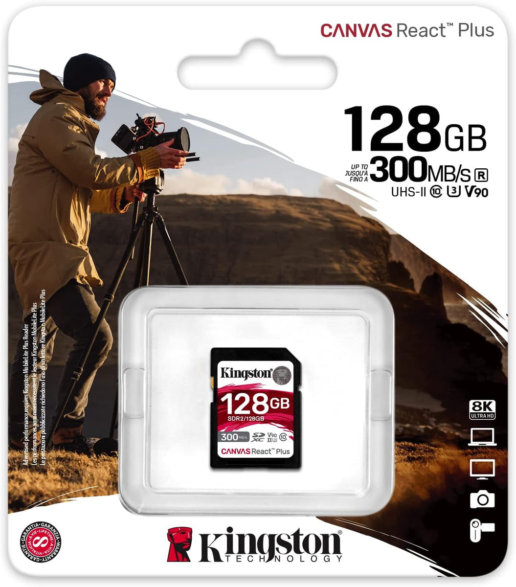 Tarjeta de memoria SDXC Kingston 128GB Canvas React Plus 300MB/S