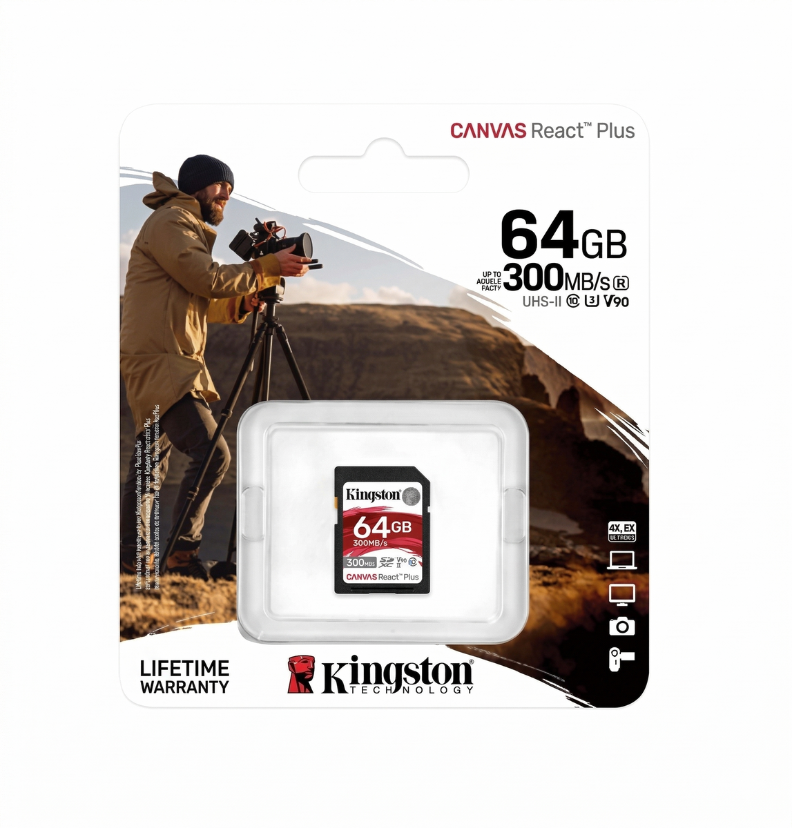 Tarjeta de memoria SDXC Kingston 64GB Canvas React Plus 300MB/S