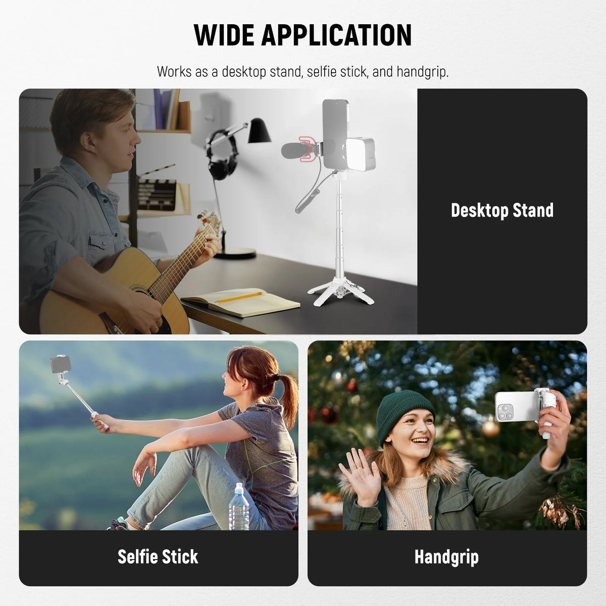 Trípode Selfie Plegable 3 en 1 con Control Bluetooth, Soporte 360° y Doble Zapata Fría NEEWER P15