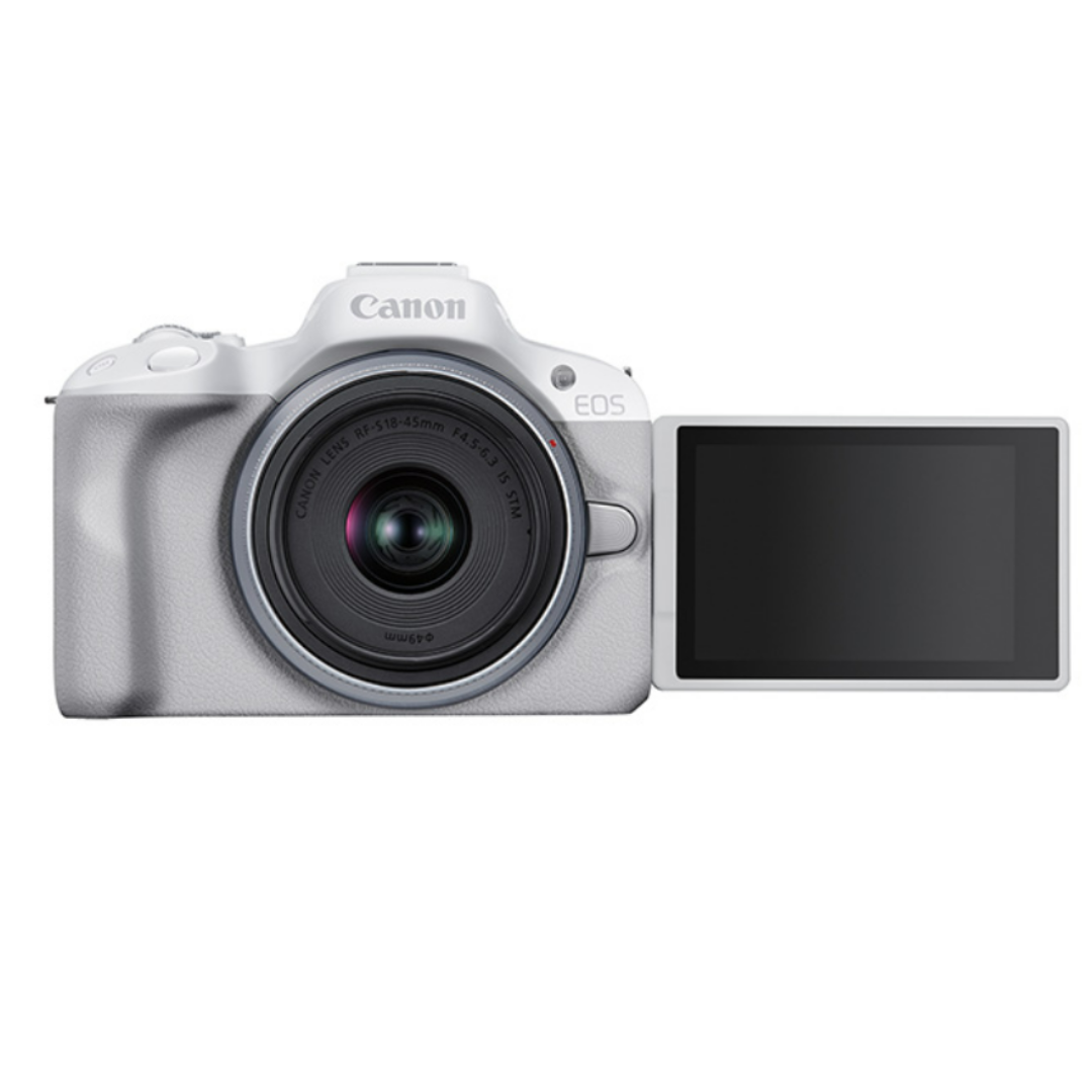 cámara canon eos R50 blanca para principiantes 