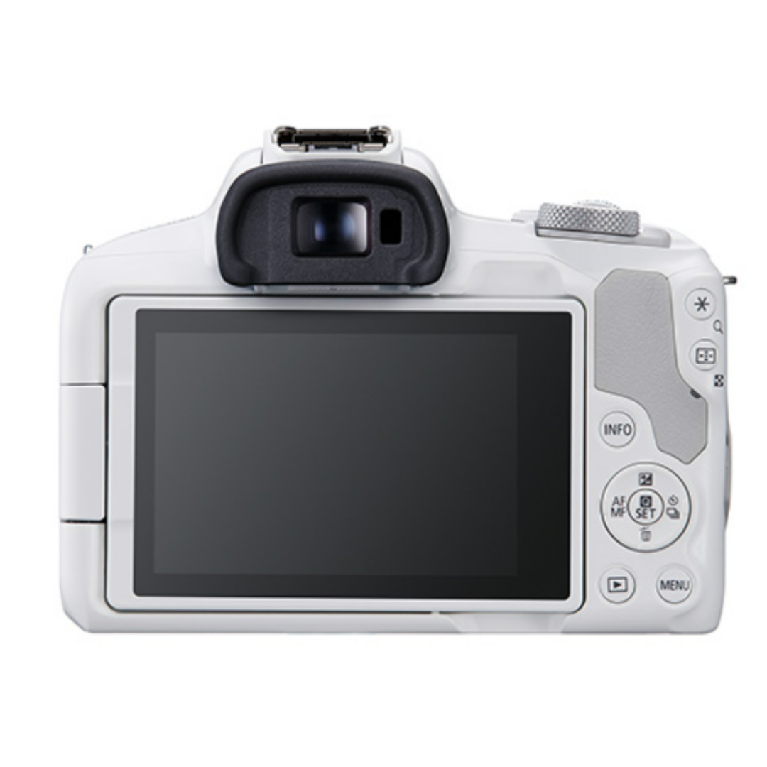 cámara canon eos R50 blanca para principiantes 