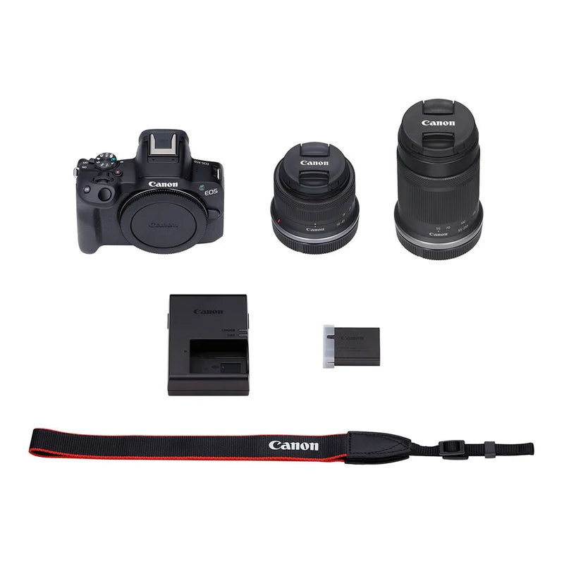 cámara canon EOS R50 kit dos lentes para principiantes