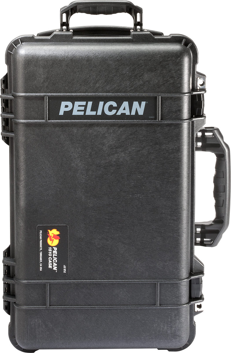 Maleta Protectora 1510 TPF PELICAN negra con Foam y sistema TrekPak, vista frontal.