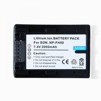 Batería genérica NP-FH50 de ion de litio, 7.4 V y 2000 mAh, compatible con cámaras Sony