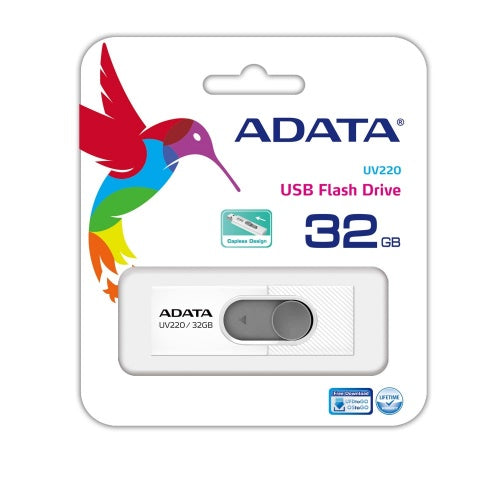 USB 2.0 ADATA 32GB UV220 Blanco y Gris (AUV220-32G-RWHGY)